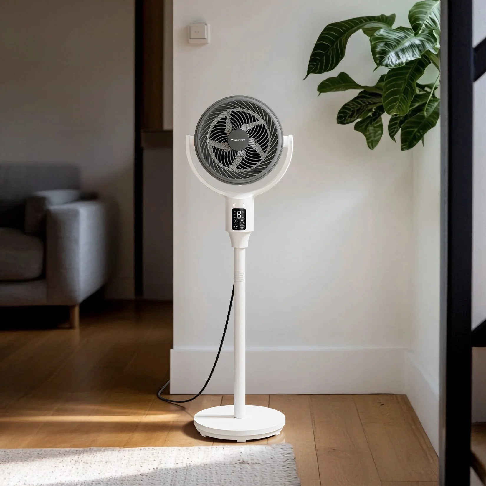 AirFlo™ 43" Hybrid Pedestal Fan - Ultra-Quiet Air Circulator - White/Grey