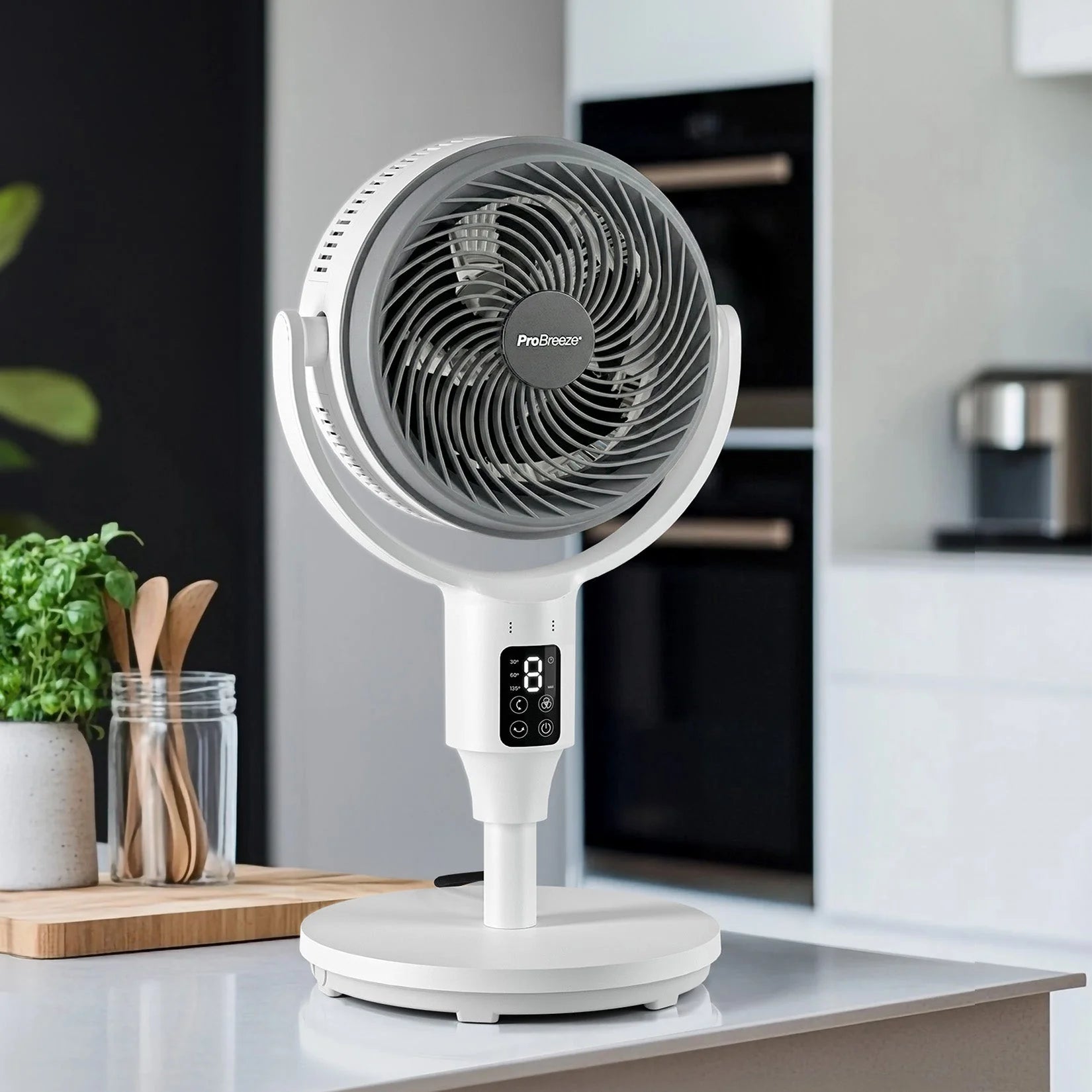 AirFlo™ 43" Hybrid Pedestal Fan - Ultra-Quiet Air Circulator - White/Grey